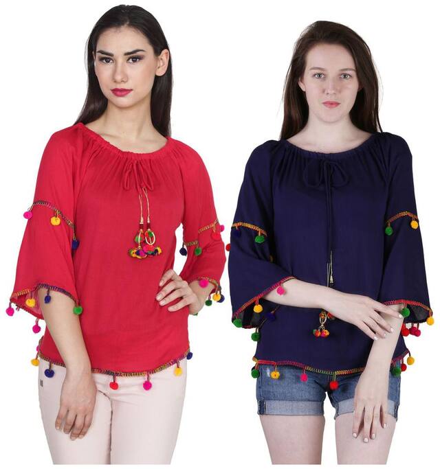 Jollify Women Embroidered Regular top - Blue