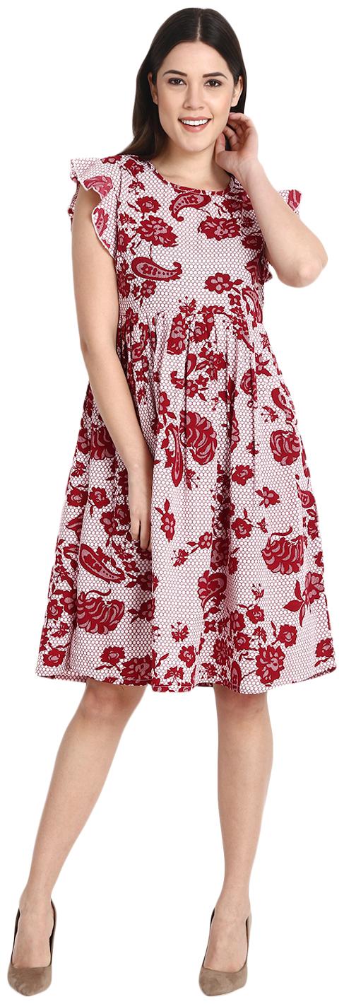 

Jollify Maroon Printed A-line dress