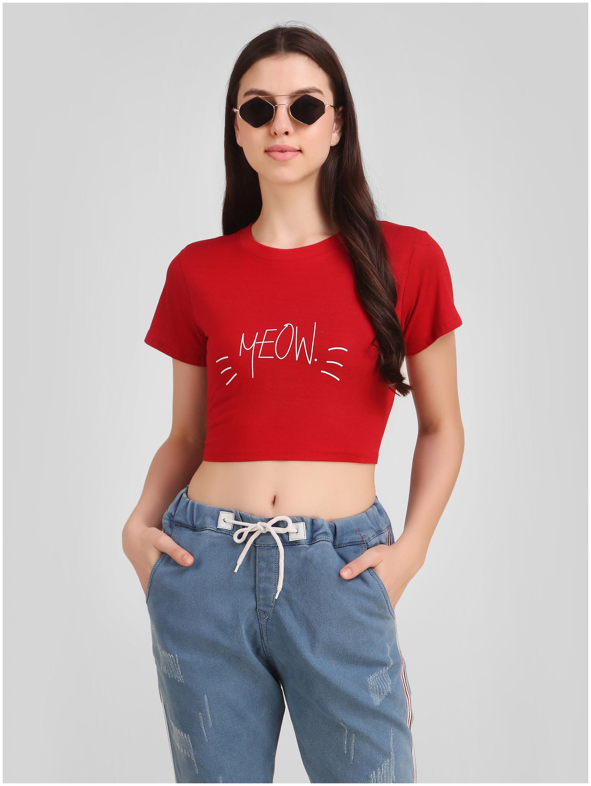 

Jollify Women Red Regular fit Round neck Blended T shirt