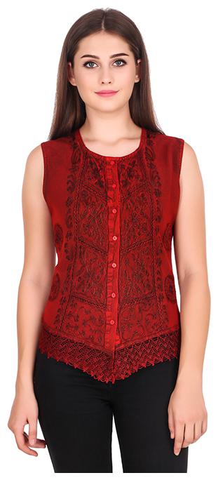 

Jollify Women Embroidered Regular top - Maroon