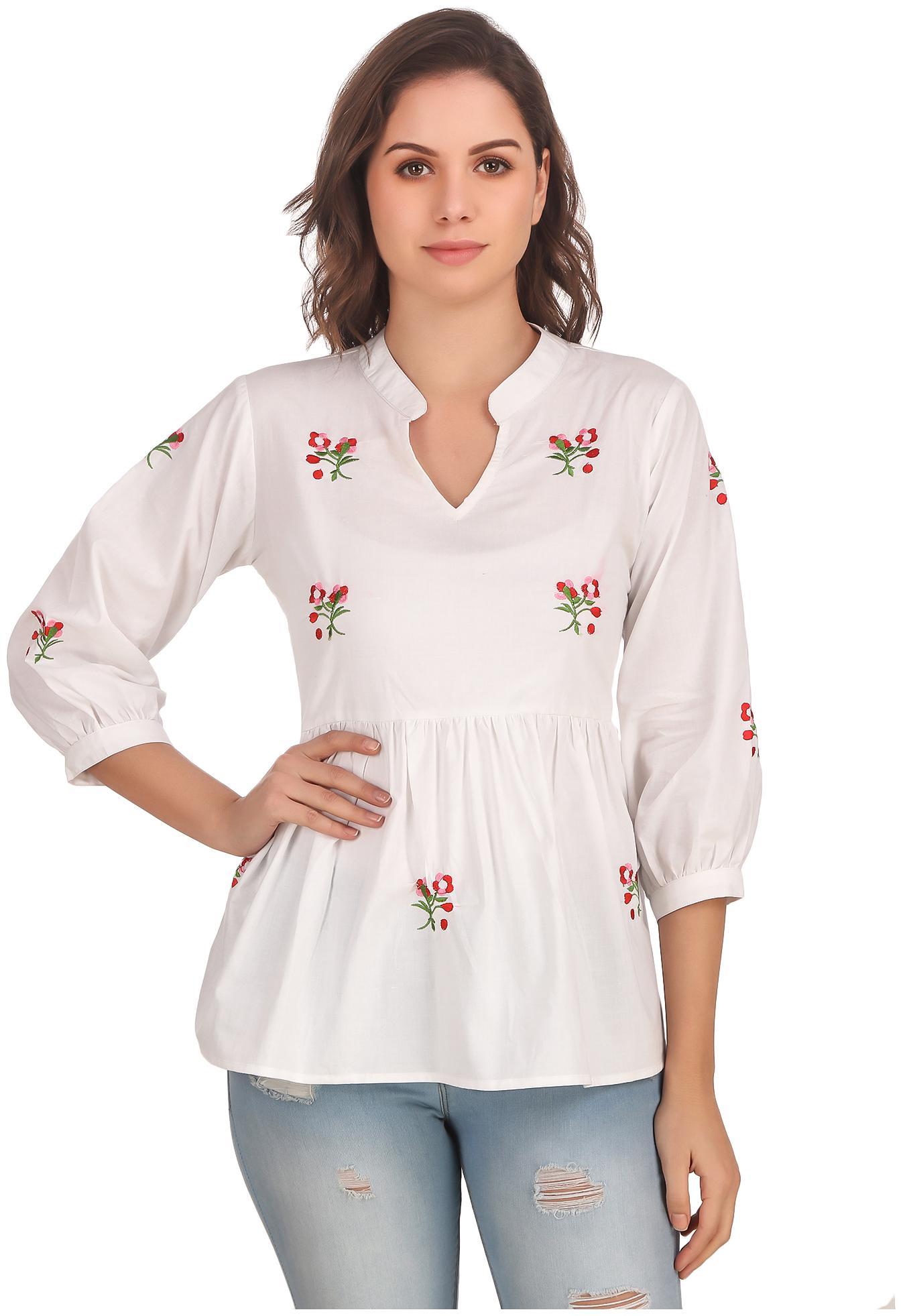 

Jollify Women Embroidered Regular top - White