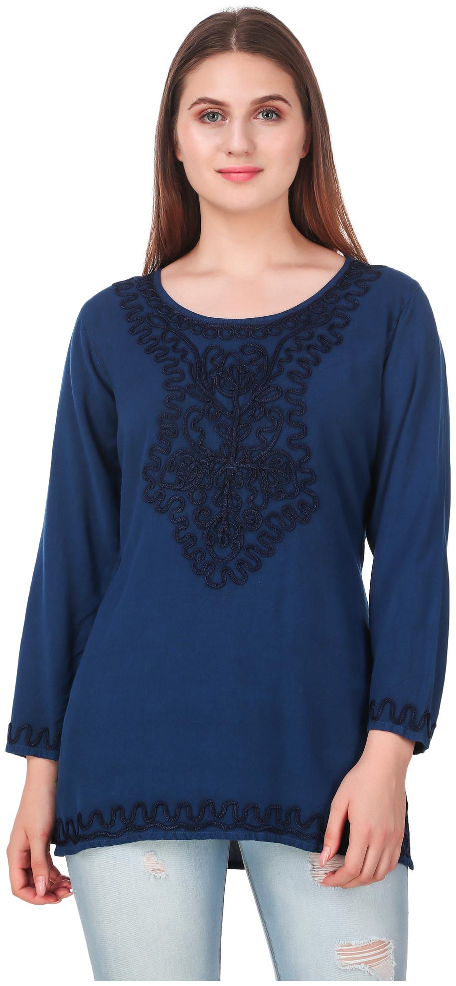 

Jollify Women Embroidered Regular top - Blue