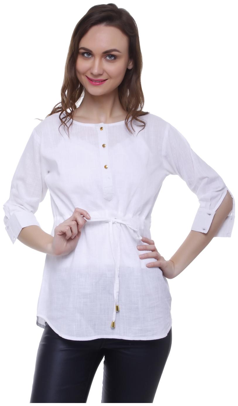 

Jollify Women Solid Regular top - White
