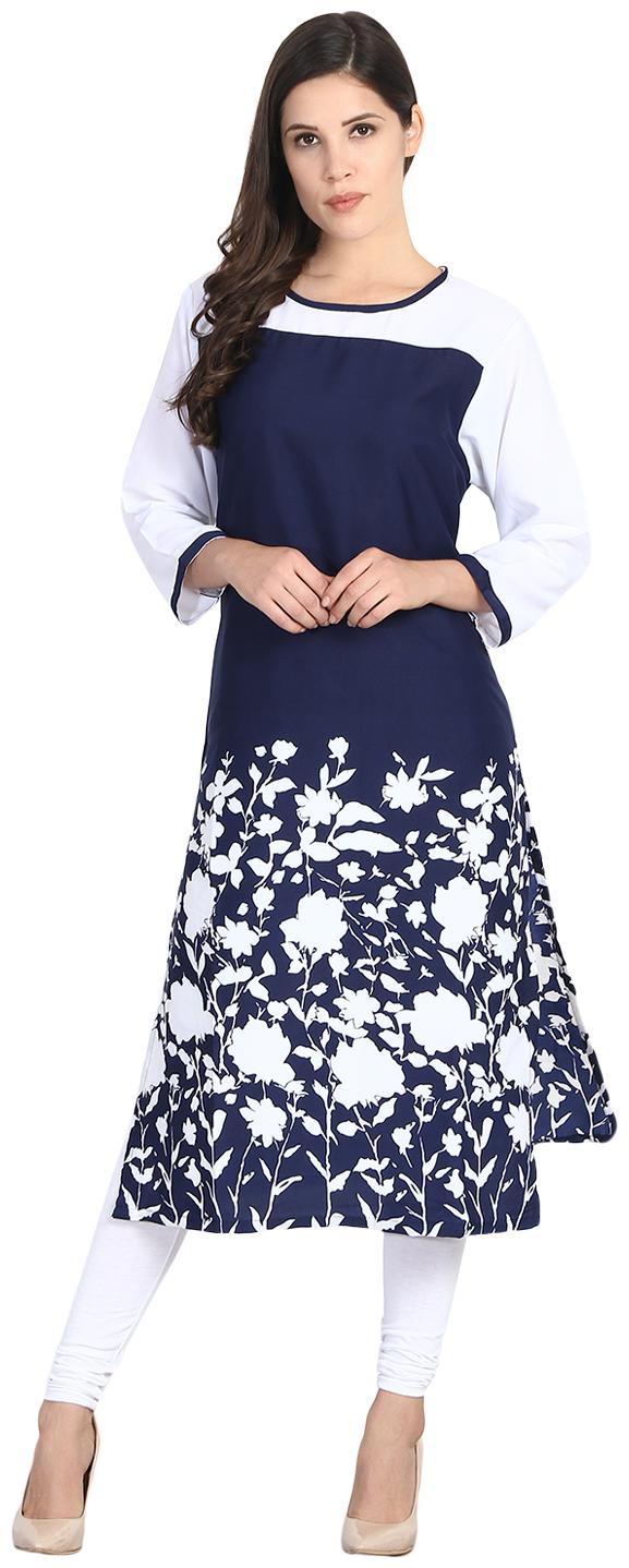 

Jollify Women Navy Blue Printed Straight Kurta