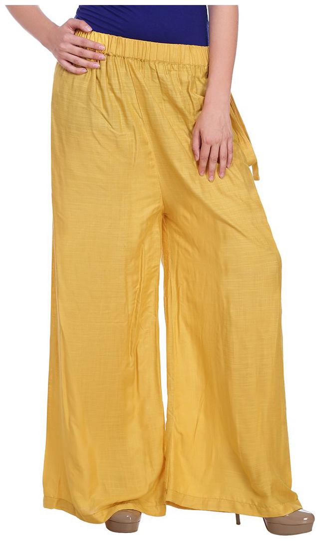 

Jollify Yellow Solid Flared Palazzo