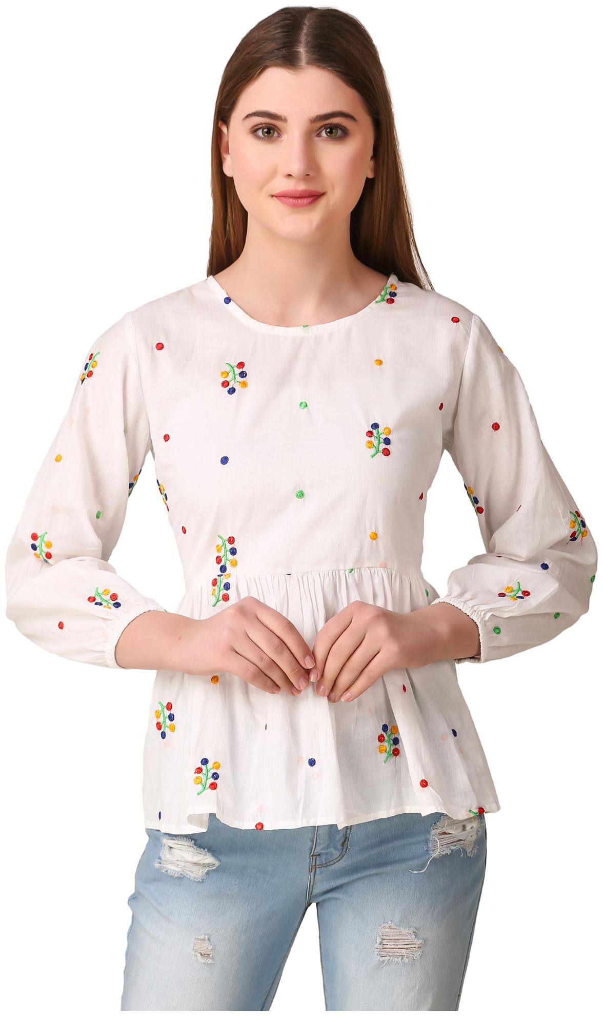 

Jollify Women Embroidered Regular top - White