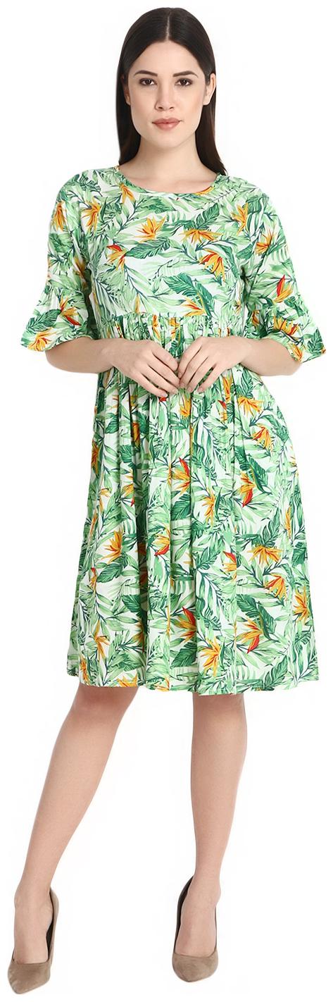 

Jollify Green Printed A-line dress
