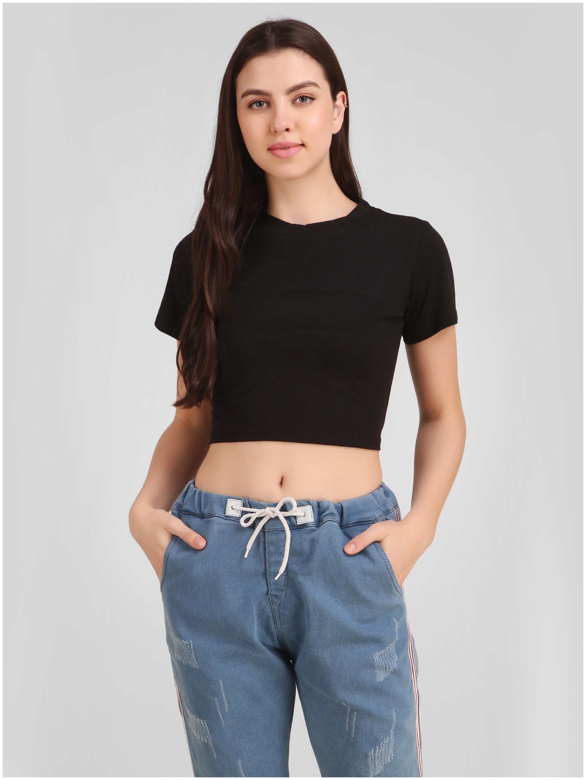 

Jollify Women Black Regular fit Round neck Blended T shirt