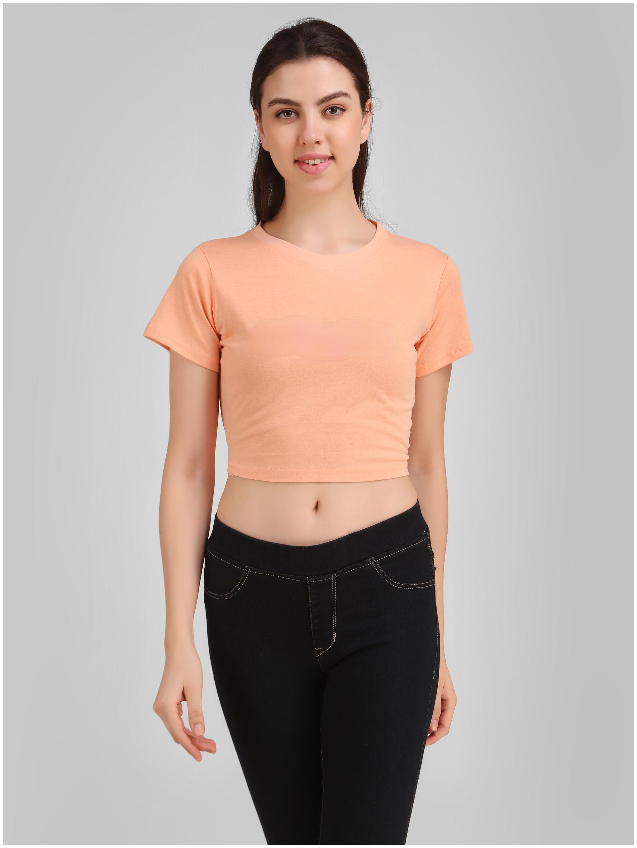 

Jollify Women Peach Regular fit Round neck Blended T shirt