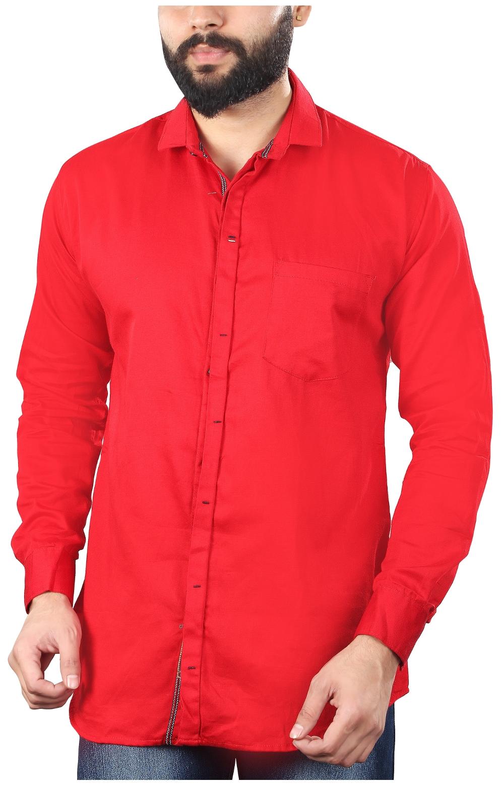 

Jugend (Buzz) Slim Fit Casual Red Coloured Cotton Satin Men s Shinning Shirt