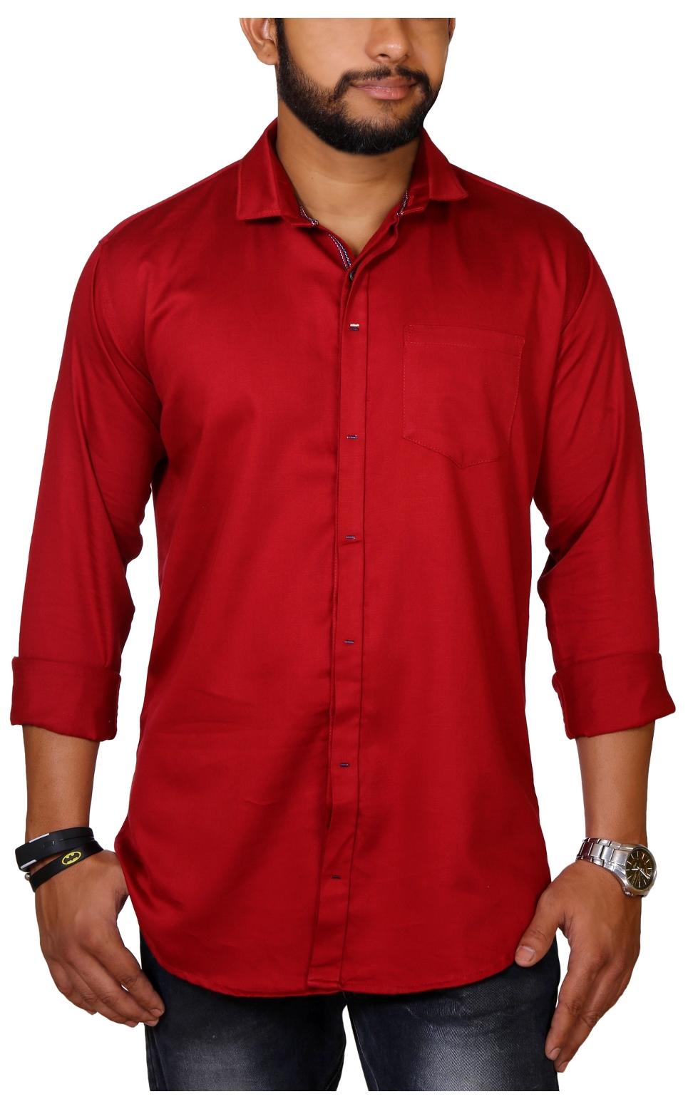 

Jugend (Buzz) Slim Fit Casual Maroon Coloured Cotton Satin Men s Shinning Shirt