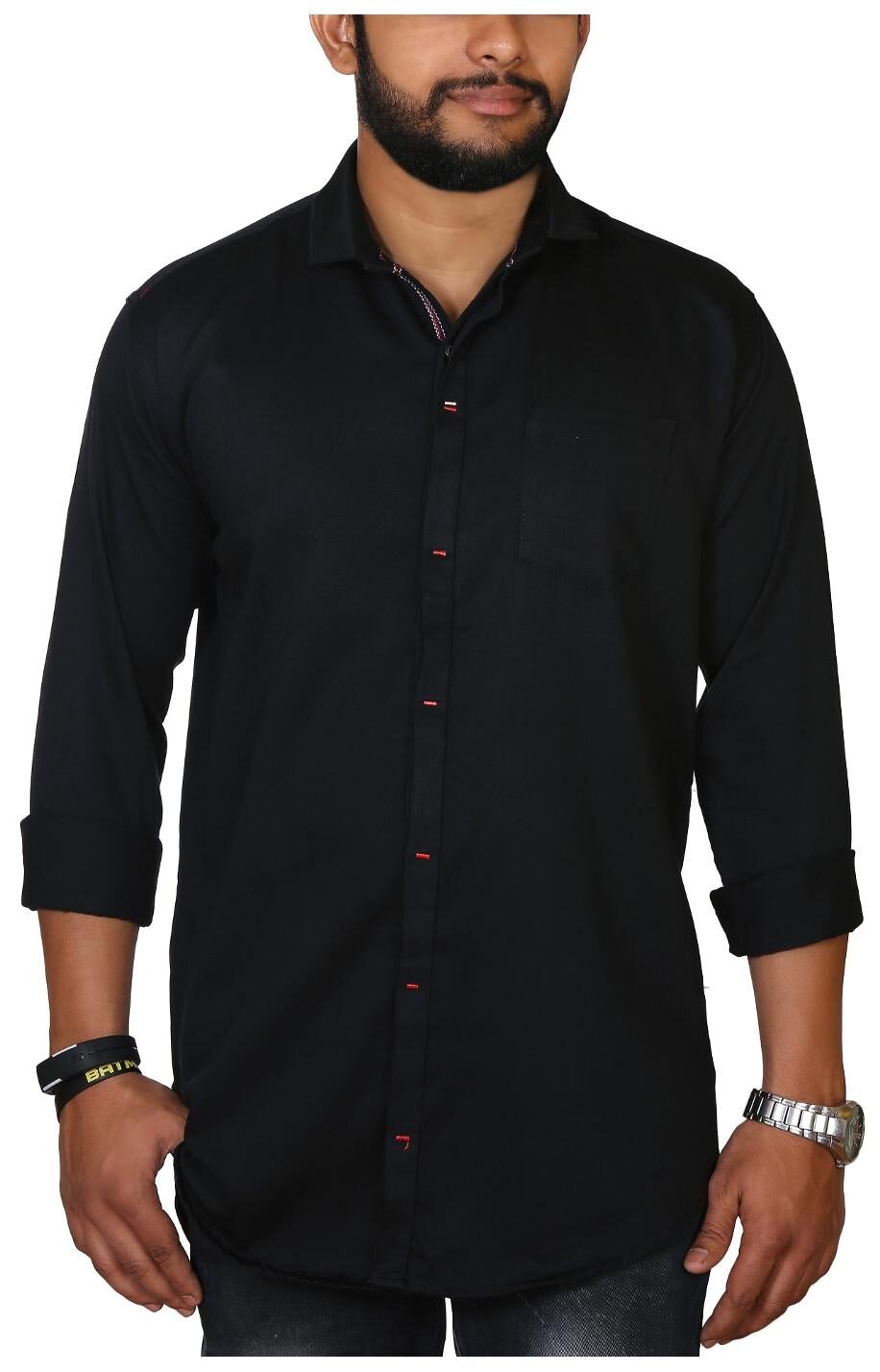 

Jugend (Buzz) Slim Fit Casual Black Coloured Cotton Satin Men s Shinning Shirt