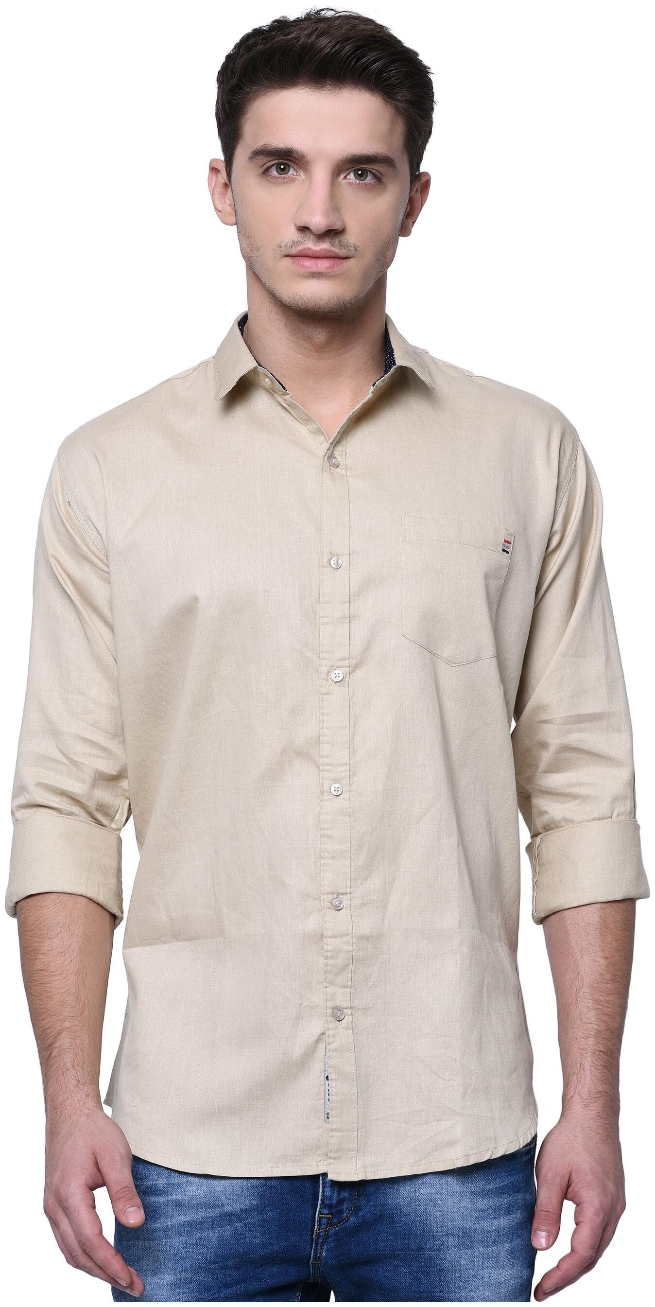 

Jugend Men Beige Solid Slim Fit Casual Shirt