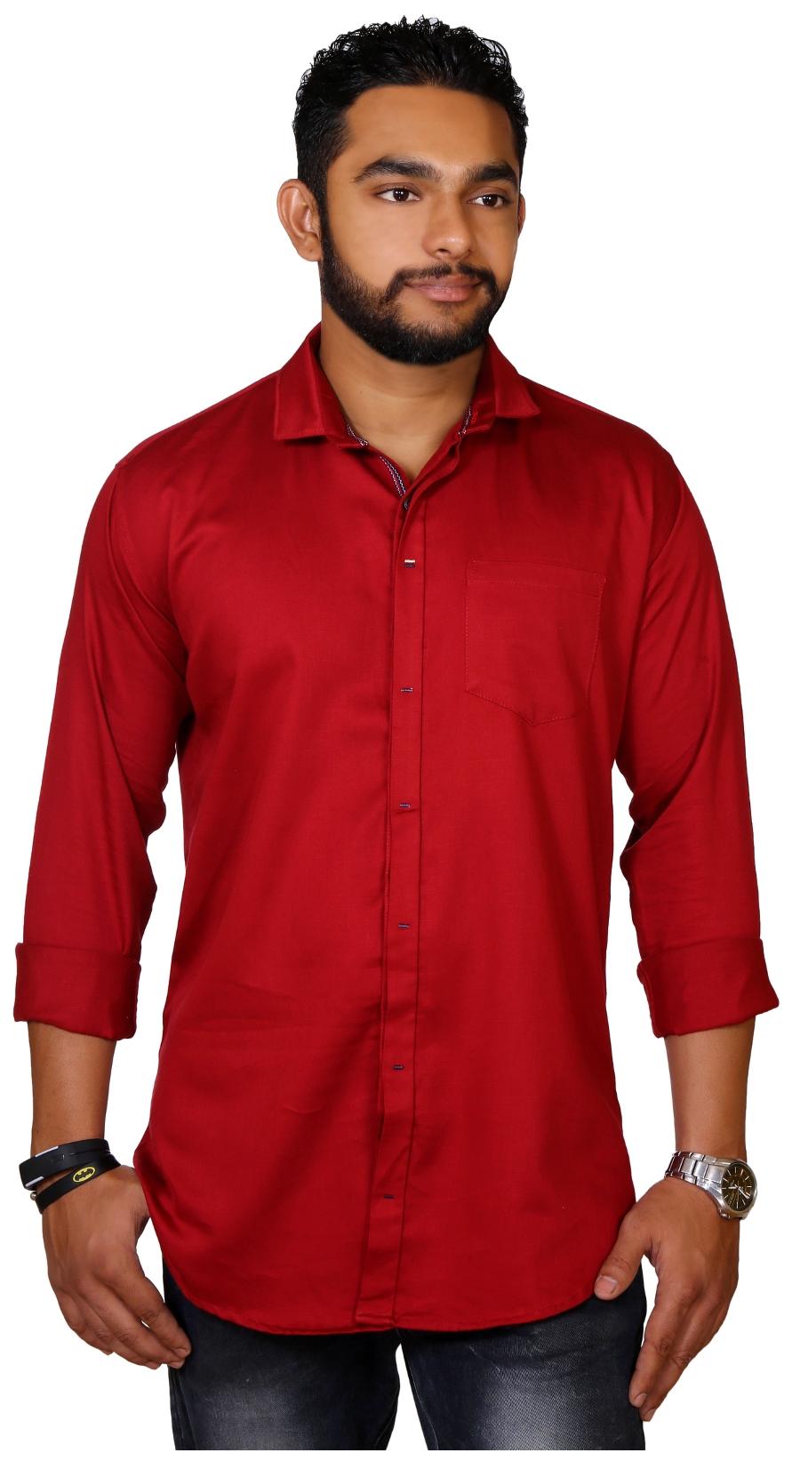 

Jugend Slim Fit Casual Maroon Coloured Cotton Satin Men s Shinning Shirt
