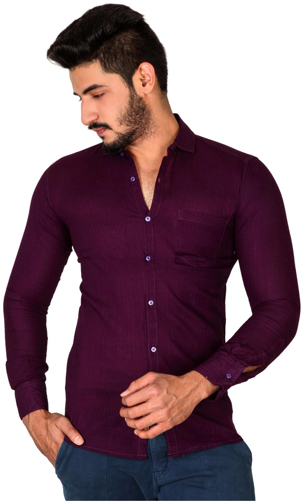 

Jugend Men Purple Solid Slim Fit Casual Shirt