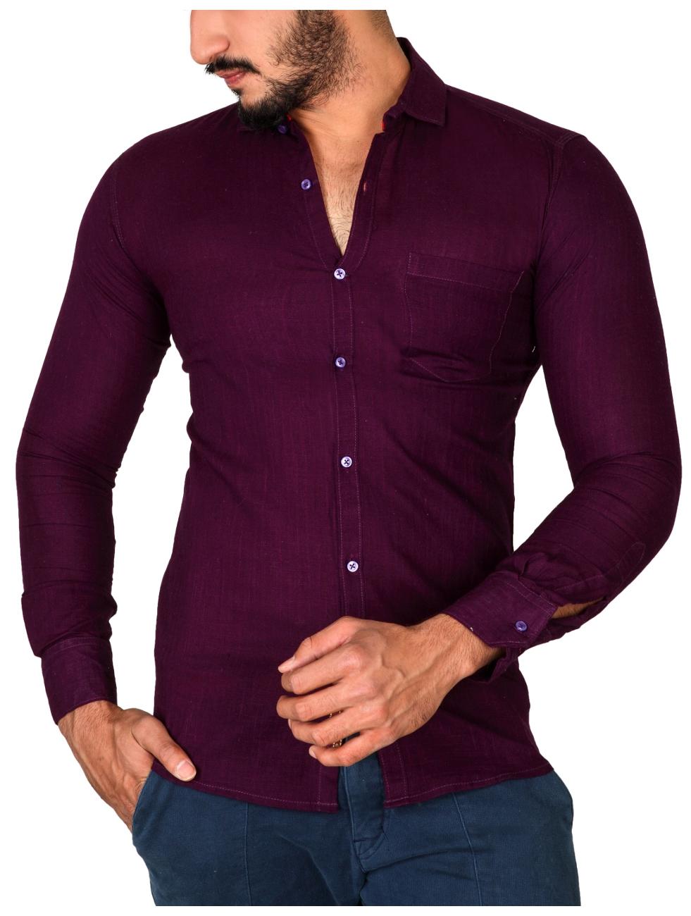 

Jugend Slim Fit Casual Purple Cotton Shirts For Men