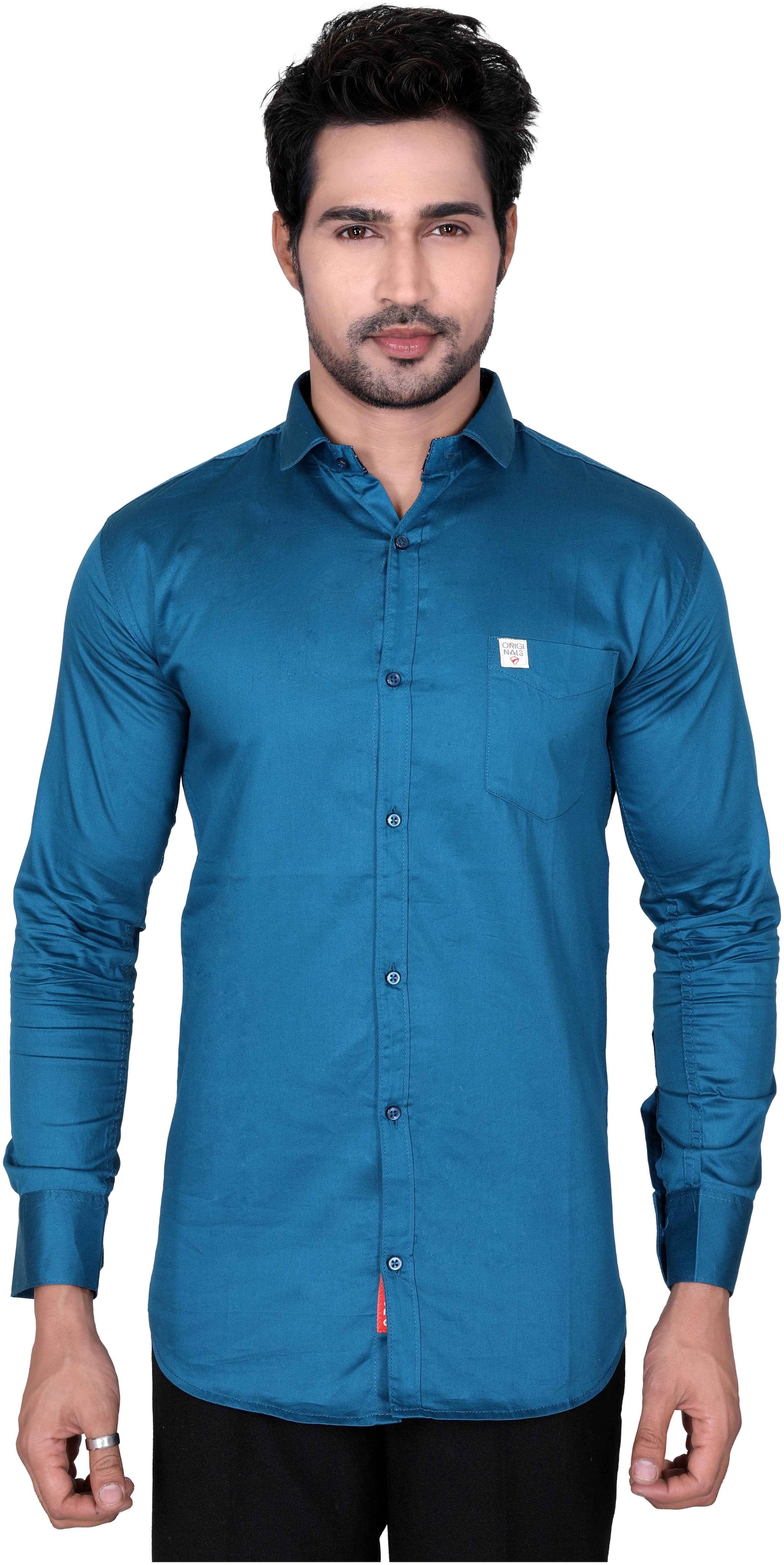 

Jugend Turquiose Plain Solid cotton slim fit casual shirt for men