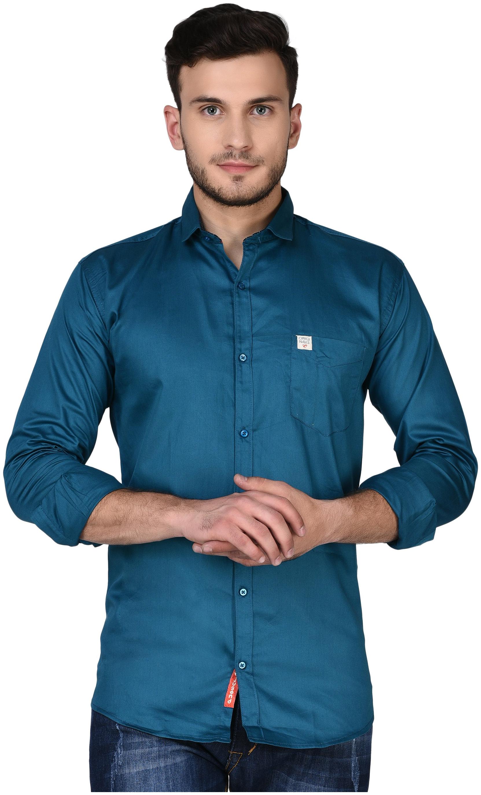 

Jugend Turquiose Plain Solid cotton slim fit casual shirt for men