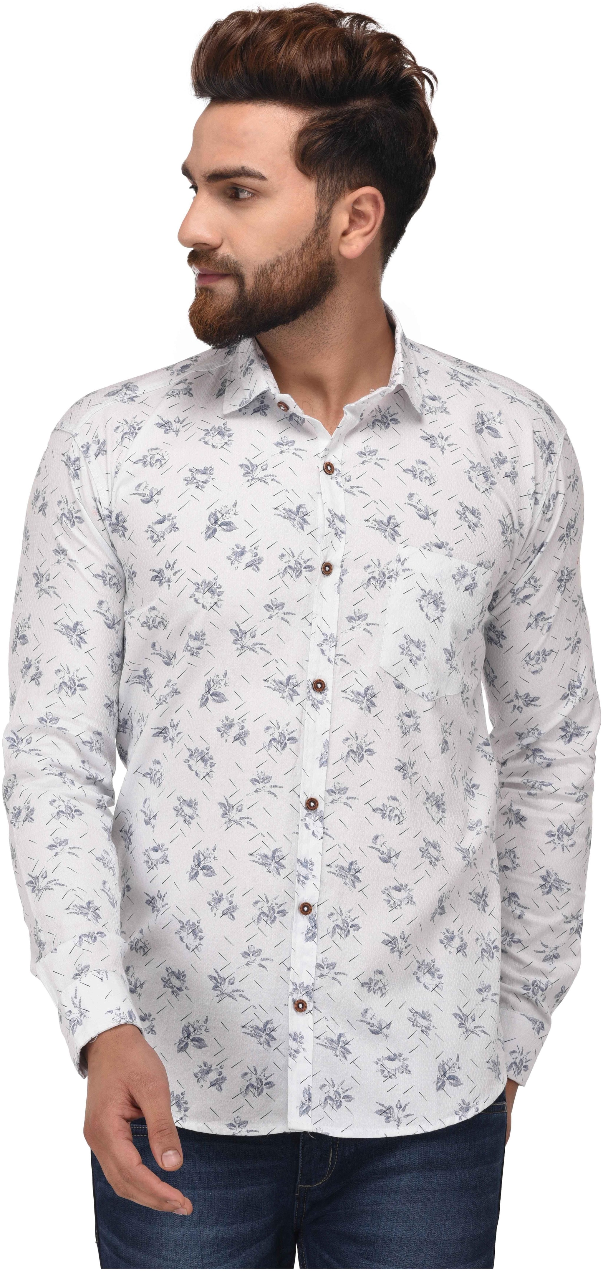 

Jugend Men White Floral Slim Fit Casual Shirt