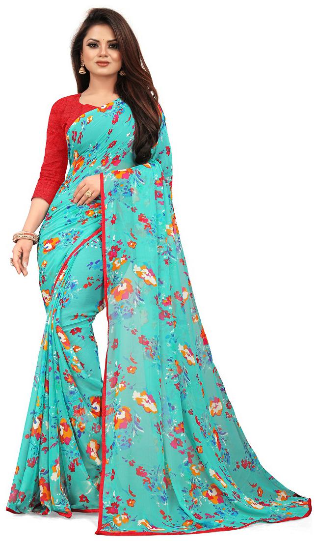 

Jumki Fashion Chiffon Floral Turquoise Regular Saree Women