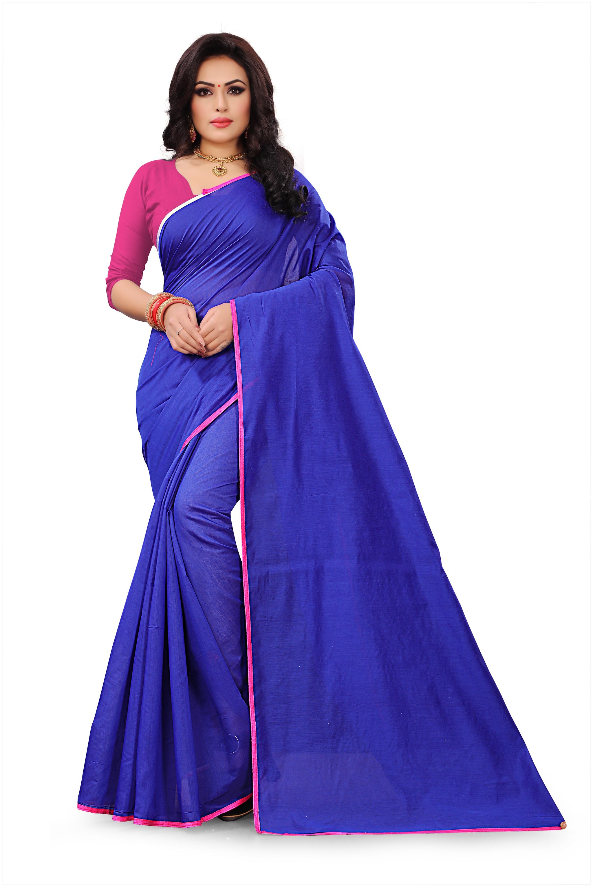 

Jumki Fashion Women Blue Cotton Blend Solid Saree