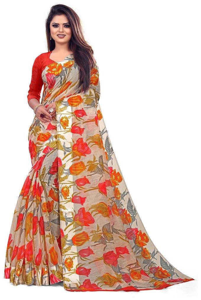 

JUMKI FASHION Linen Multi Floral Regular Saree For Women
