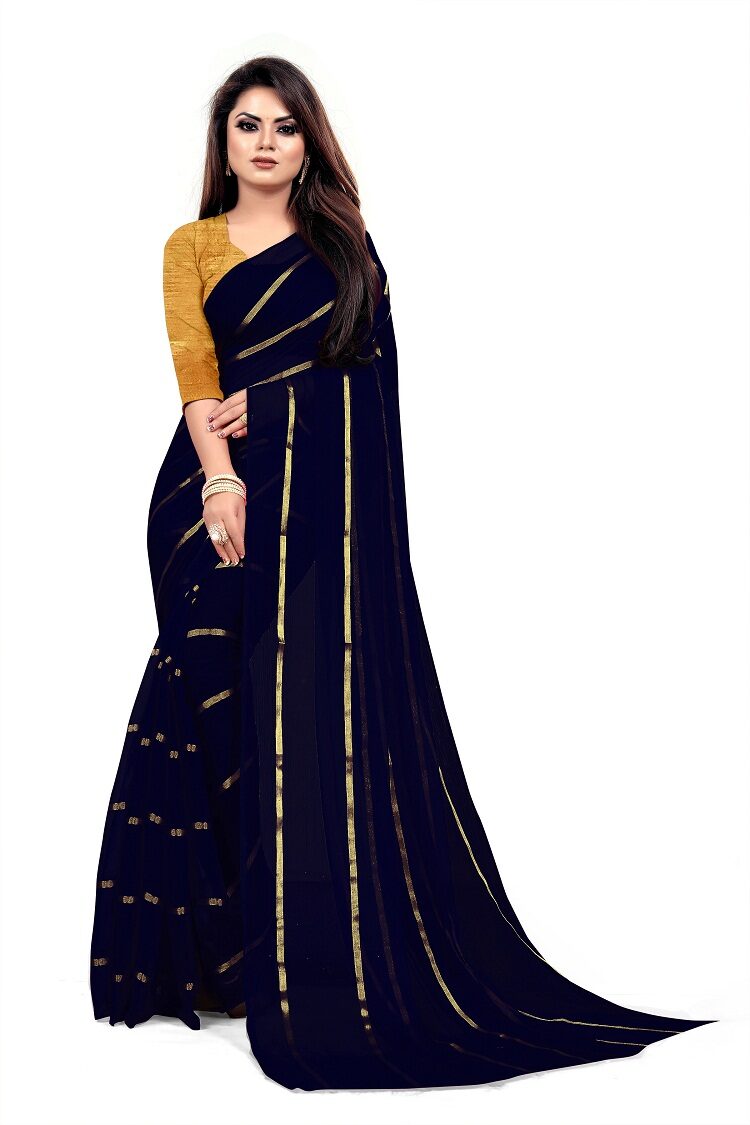 

JUMKI FASHION Chiffon Black Striped Regular Saree For Women