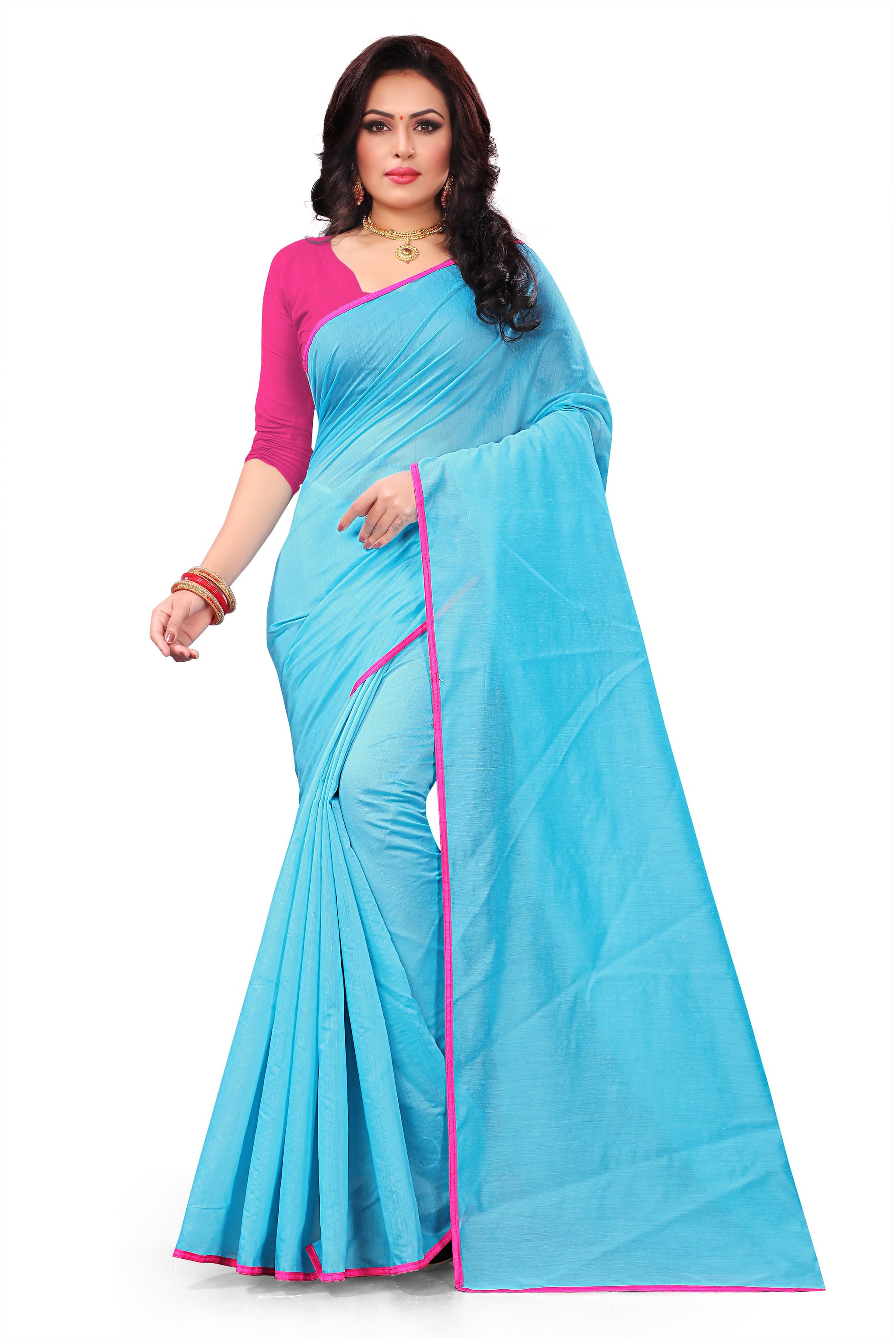 

Jumki Fashion Women Blue Cotton Blend Solid Saree
