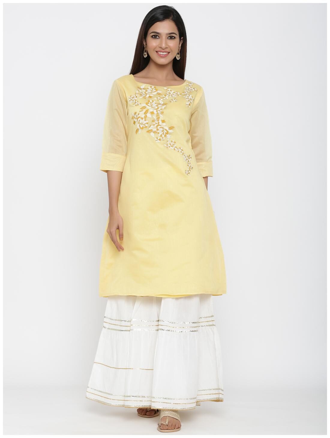 

Juniper Women Yellow Embroidered Straight Kurta
