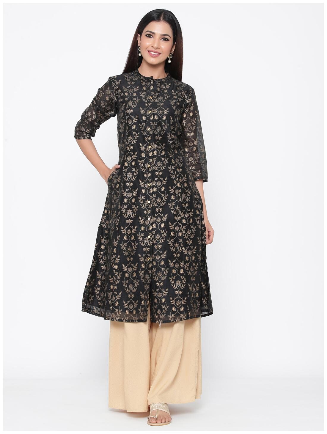 

Juniper Art Silk Ethnic Motifs Black Kurti For Women