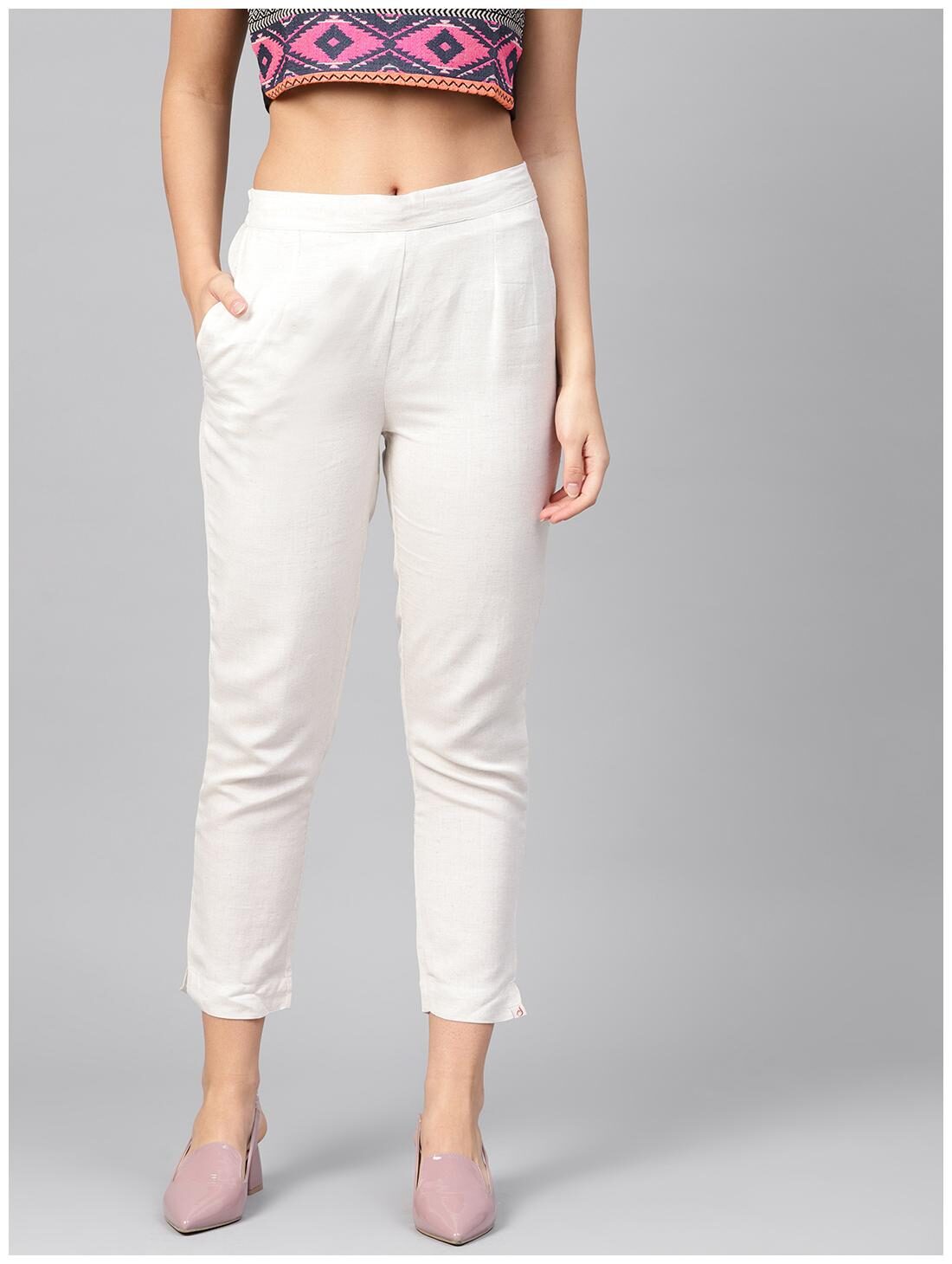 

Juniper Women Cream Slim fit Regular pants