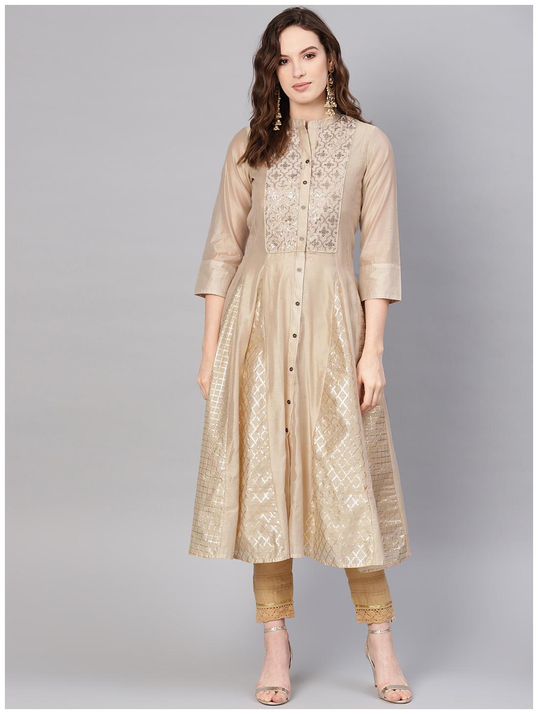 

Juniper Women Beige Embroidered Anarkali Kurta