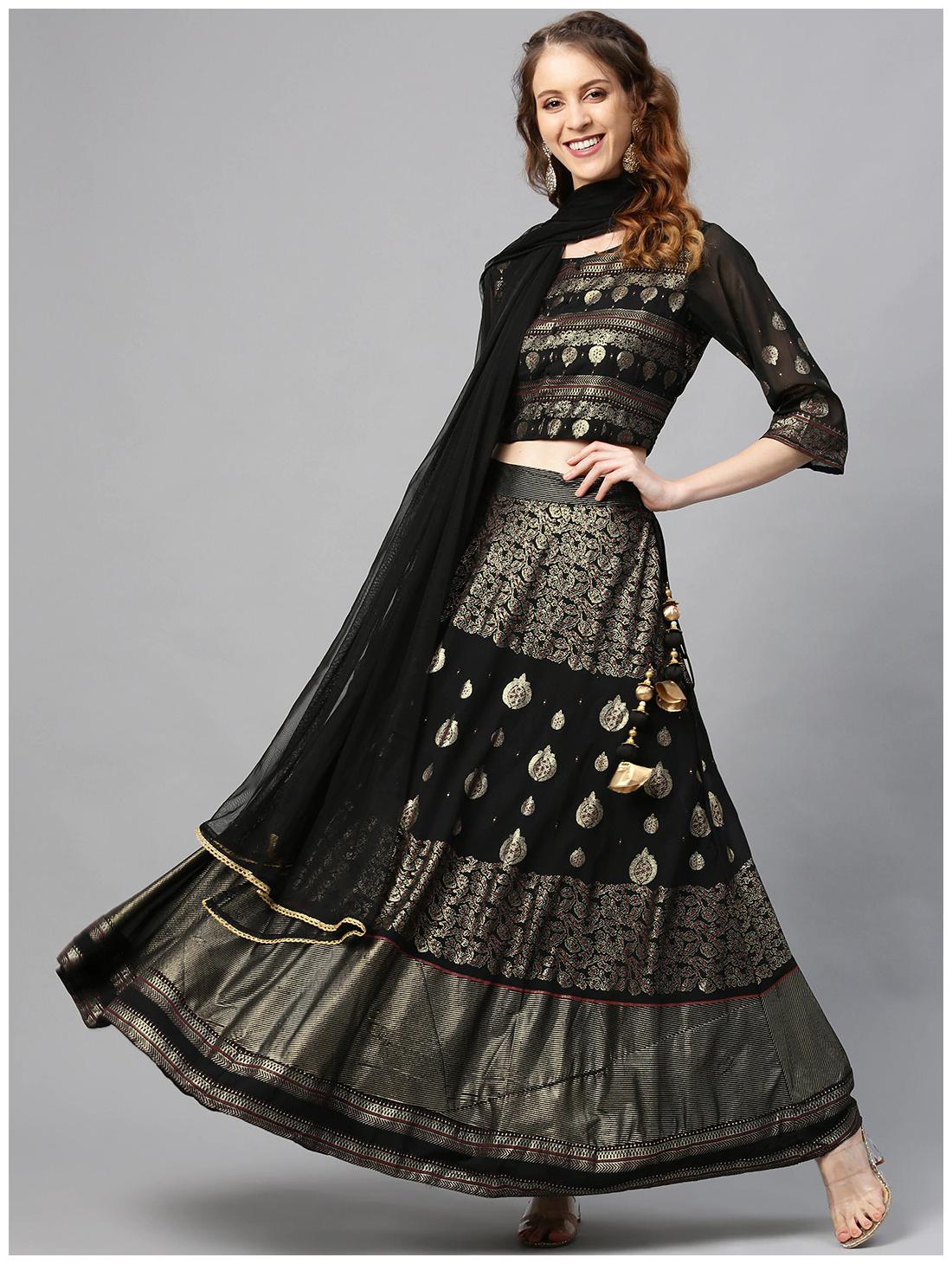 

Juniper Black Georgette Lehenga Choli Dupatta Set