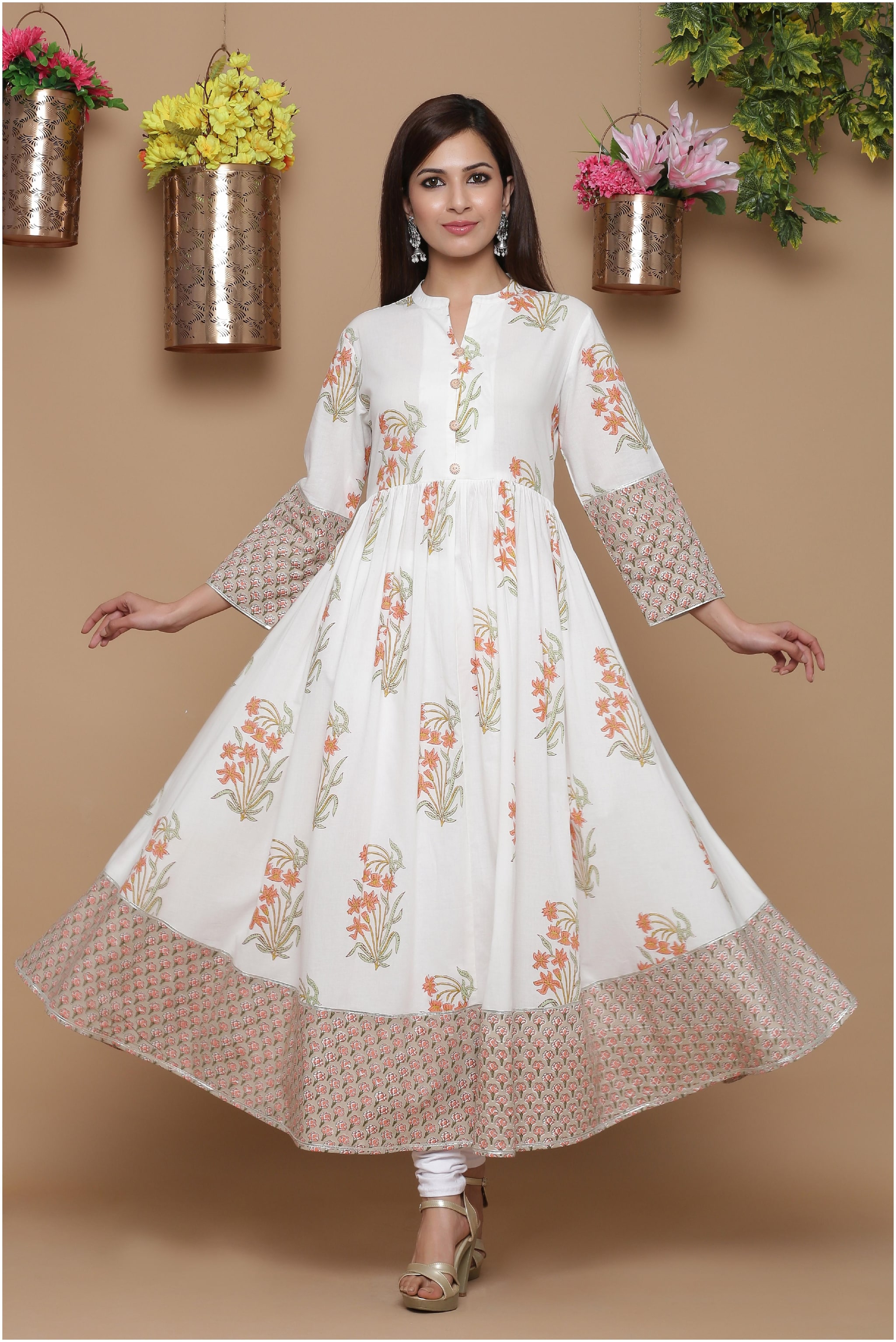 

Juniper Cambric Floral White Kurti For Women