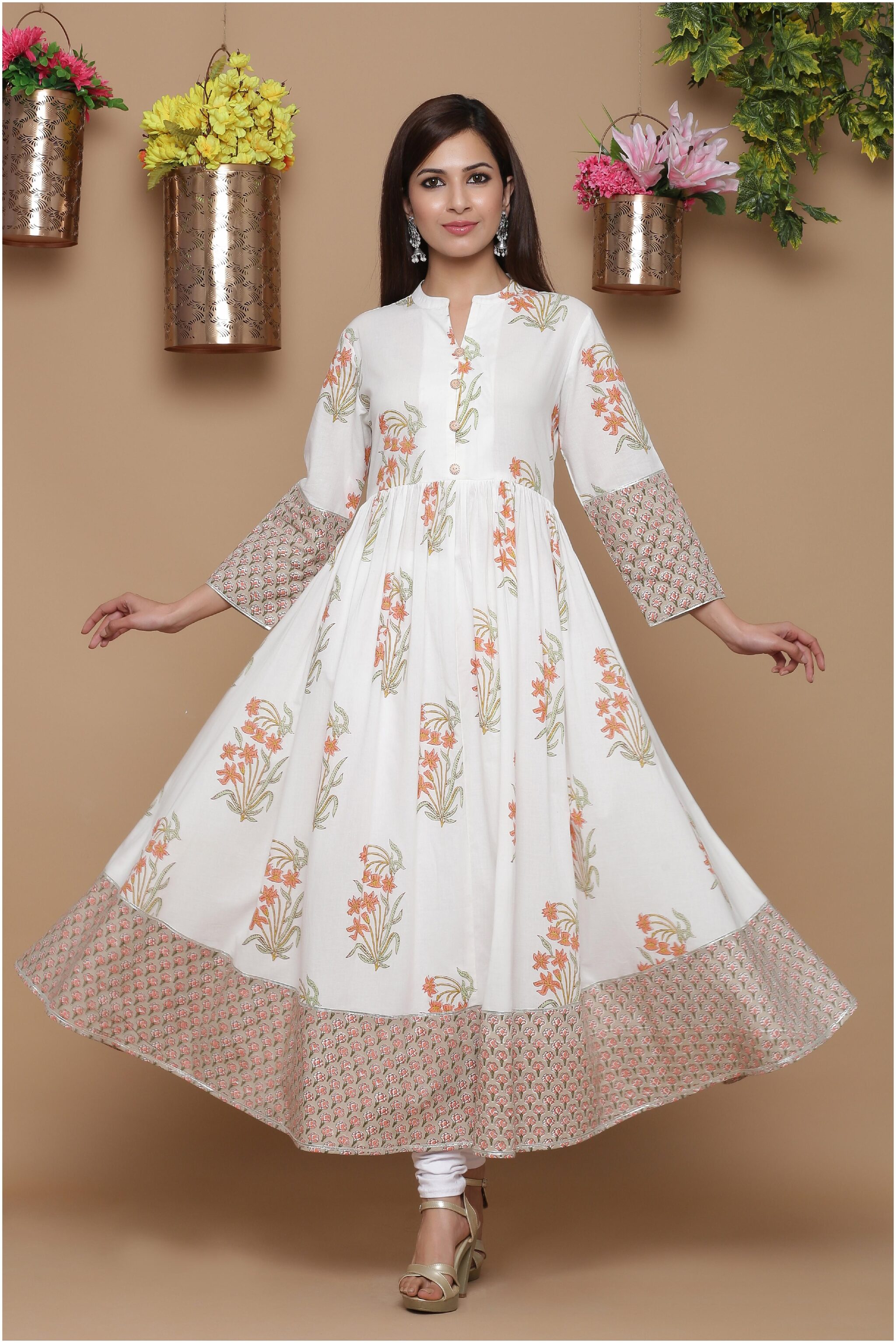 

Juniper Cambric Floral White Kurti For Women
