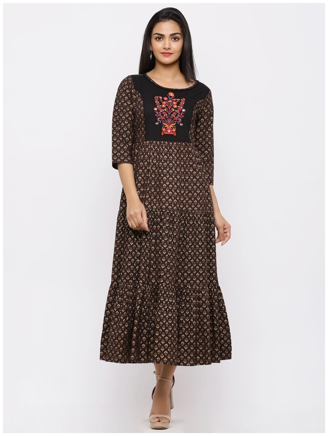 

Juniper Cambric Embroidered Black Kurti For Women