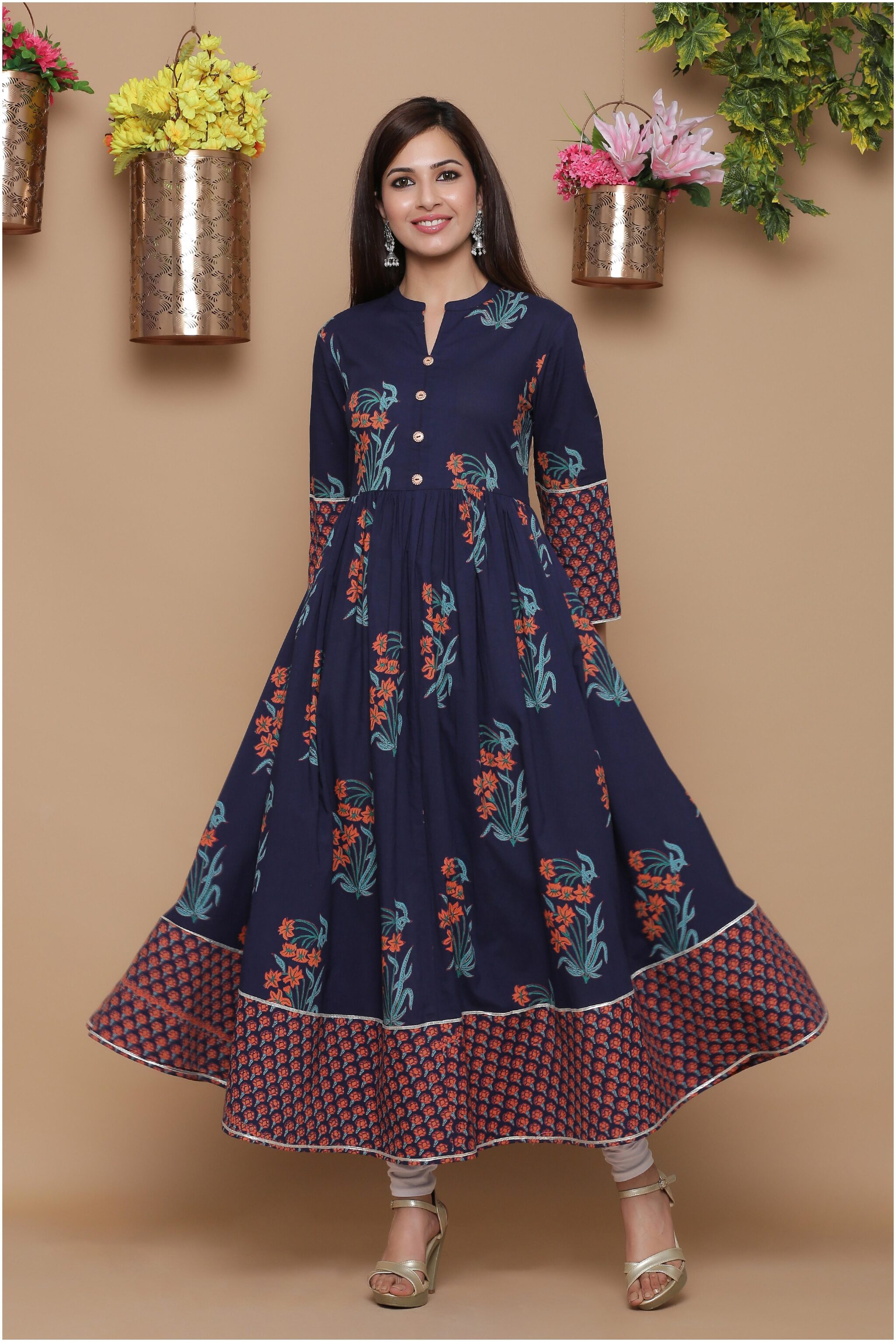 

Juniper Cambric Floral Navy Blue Kurti For Women