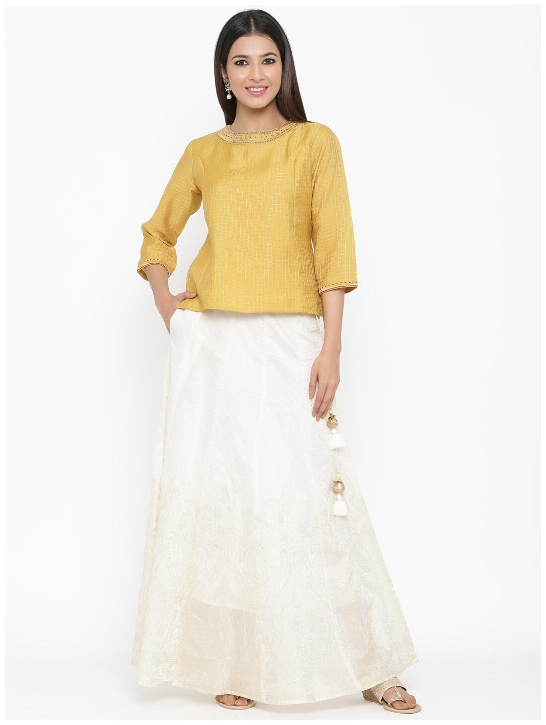 

Juniper Chanderi Cream Yellow Lehenga Blouse For Women