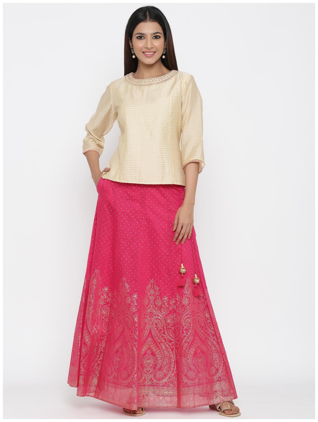 

Juniper Chanderi Pink Beige Lehenga Blouse For Women