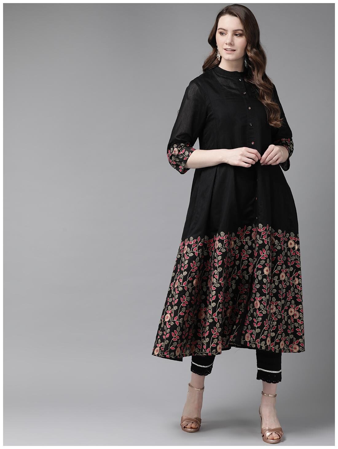 

Juniper Women Black Floral Anarkali Kurta