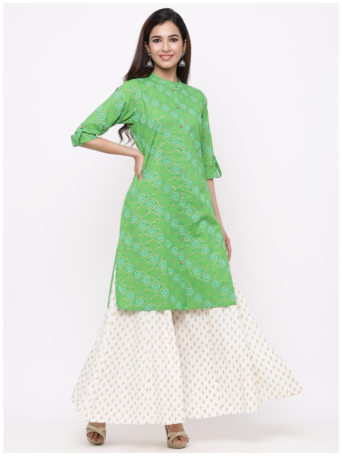 

Juniper Cotton Ethnic Motifs Green Kurti For Women