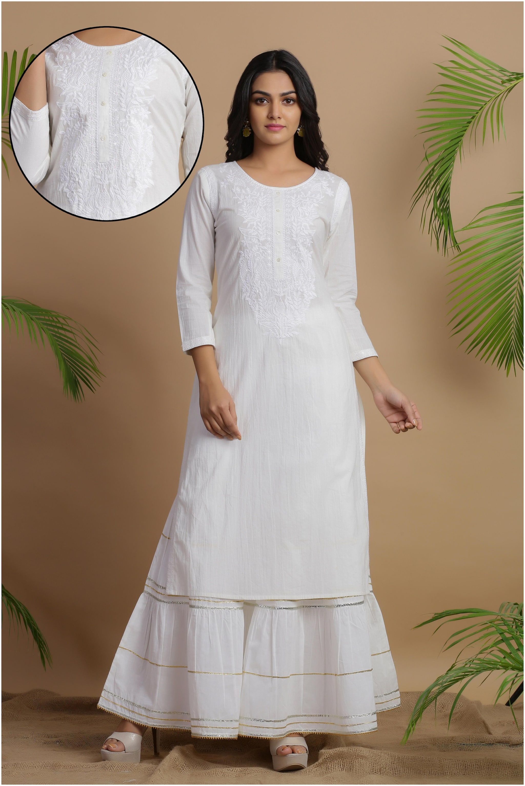 

Juniper Women White Embroidered Straight Kurta