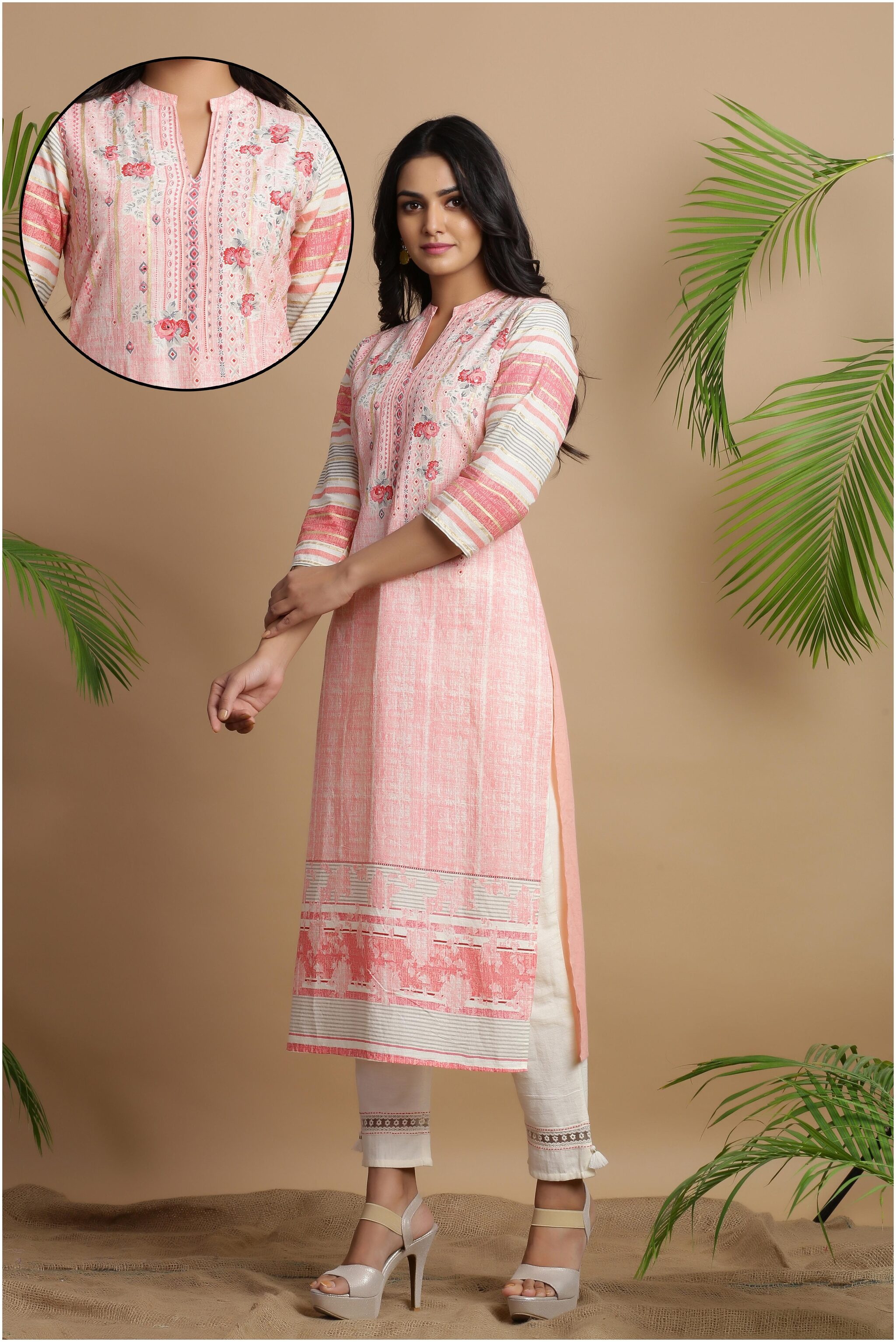 

Juniper Women Pink Floral Straight Kurta