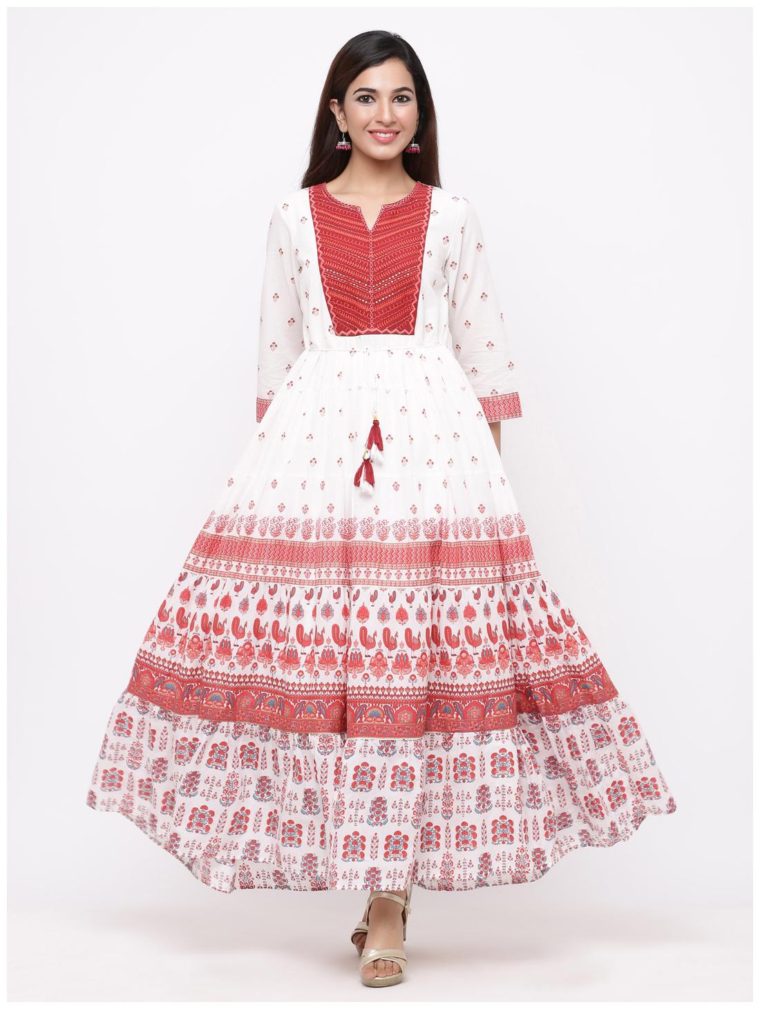 

Juniper Cotton Embroidered Maroon White Kurti For Women