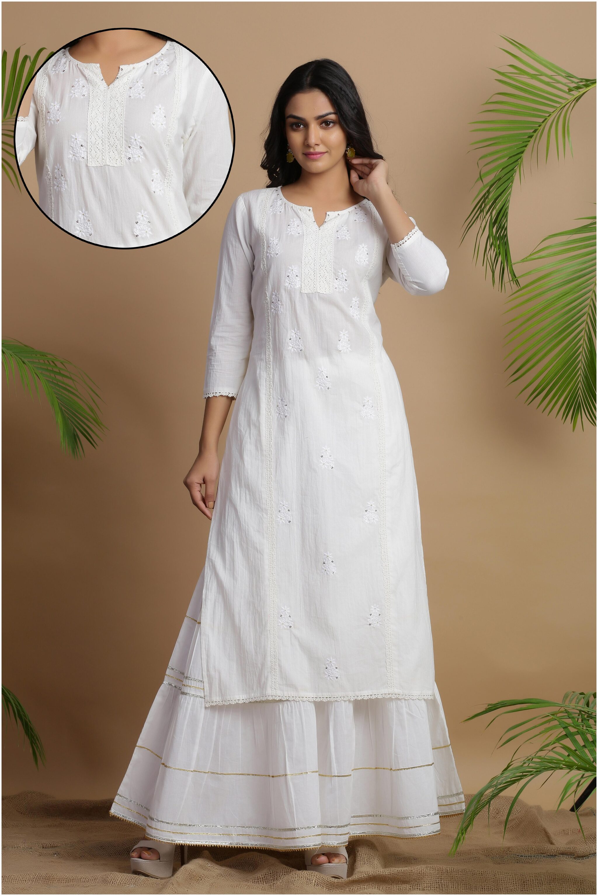 

Juniper Women White Embroidered Straight Kurta