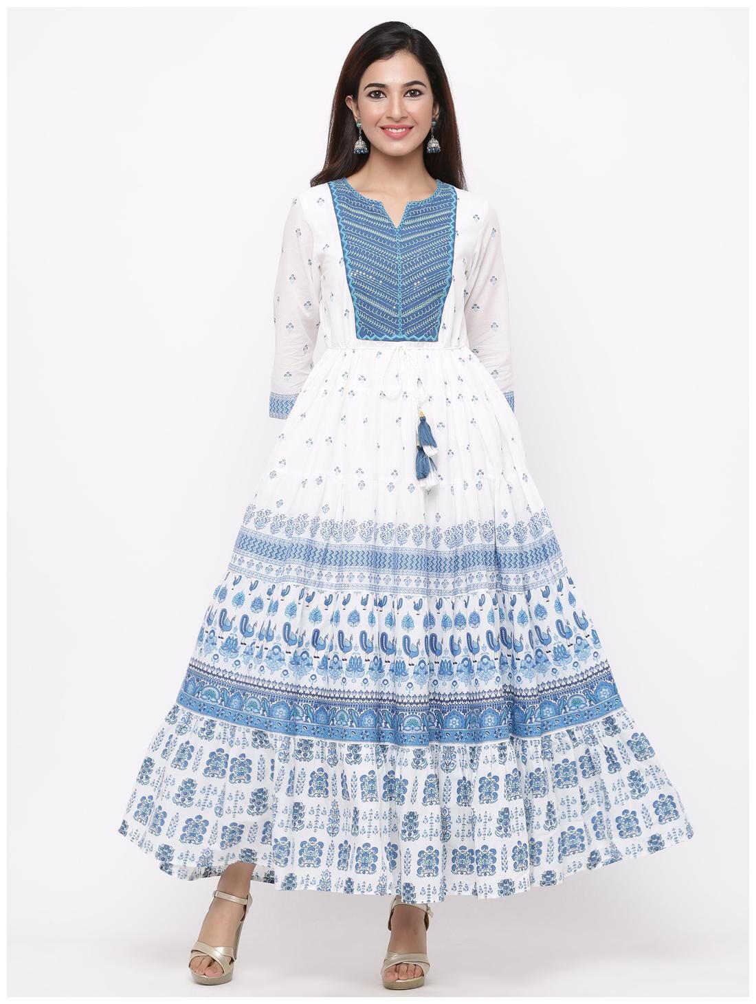 

Juniper Cotton Embroidered Blue White Kurti For Women