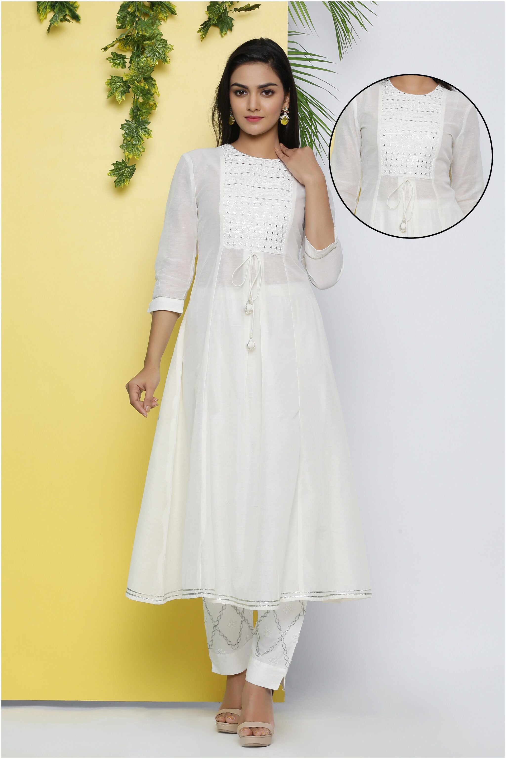 

Juniper Cotton Blend Embroidered White Kurti For Women