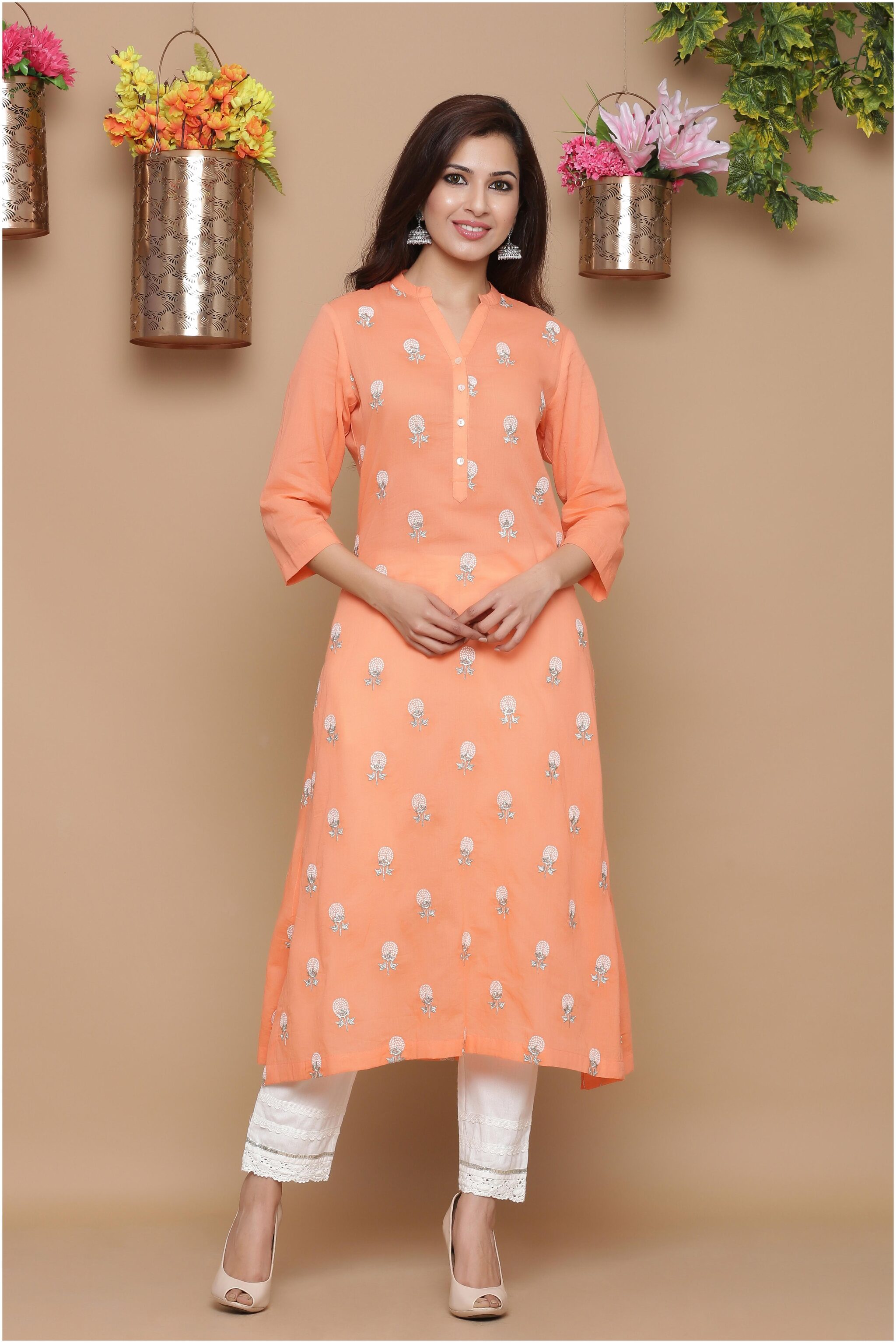 

Juniper Women Orange Embroidered Straight Kurta
