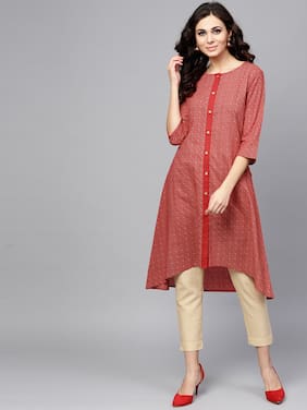 Juniper Women Cotton Printed A Line Kurta - Red