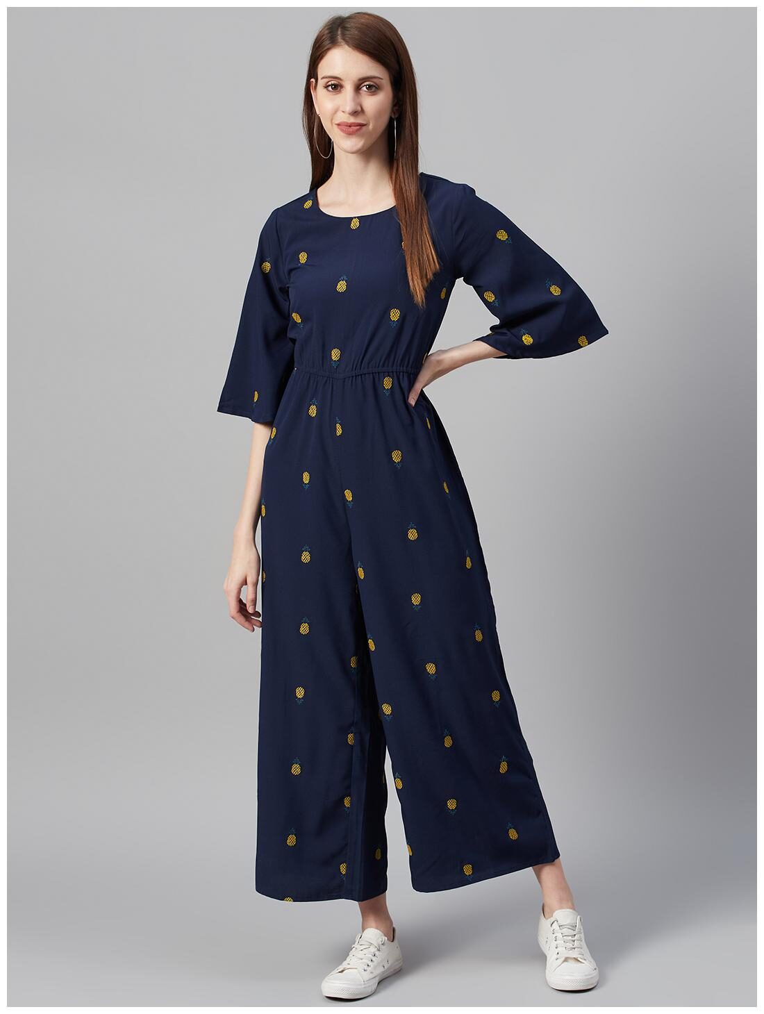 

Juniper Crepe Embroidered Navy Blue Color Jumpsuit For Women
